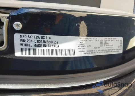 2021 Chrysler Voyager Lxi из США, поврежденный, VIN 2C4RC1DG8MR504559